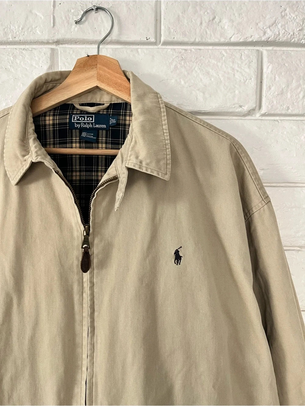 Vintage Polo Ralph Lauren Classic Khaki Harrington Jacket Plaid Lining Old Money